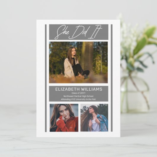 Ze deed het simpele minimalistische grijze Afstude Aankondiging (Staand voorkant)