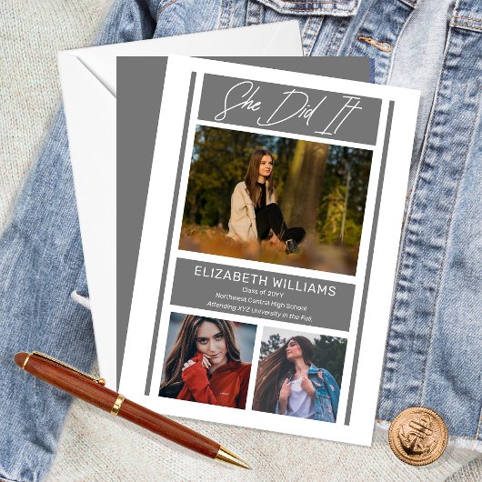 Ze deed het simpele minimalistische grijze Afstude Aankondiging