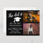 Ze deed het | Sla de datum Afstuderen foto zwart o Briefkaart (Voorkant / Achterkant)