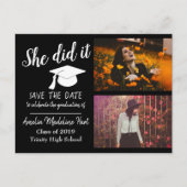 Ze deed het | Sla de datum Afstuderen foto zwart o Briefkaart (Voorkant)