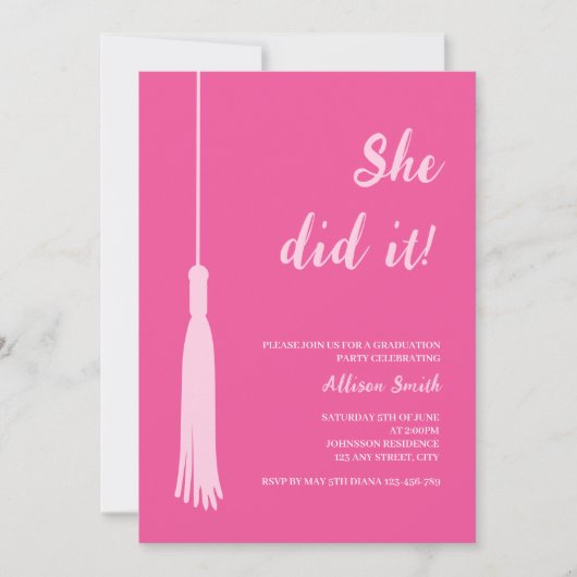 Ze deed het trendy chique hot roze foto Afstuderen Kaart (Voorkant)