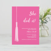 Ze deed het trendy chique hot roze foto Afstuderen Kaart (Staand voorkant)