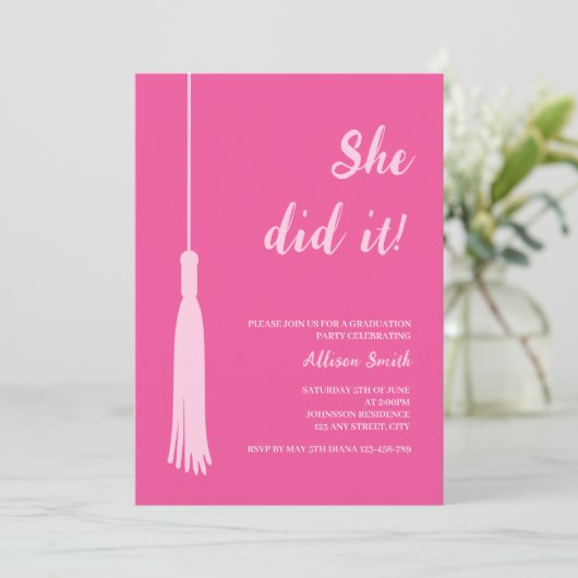 Ze deed het trendy chique hot roze foto Afstuderen Kaart (Staand voorkant)