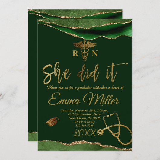 Ze deed het - Verpleegschool Groen & Goud Afstuder Kaart (Voorkant / Achterkant)