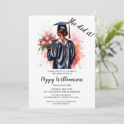 Ze deed het Waterverf Afstuderen Invitation Kaart (Staand voorkant)