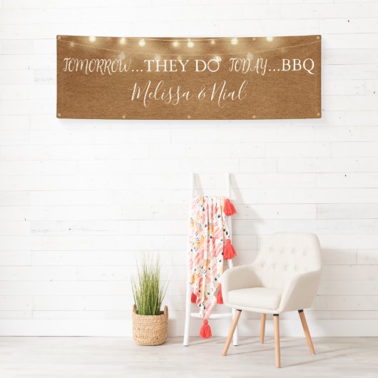 Ze doen het BBQ Rustic String Lights-Verloving Spandoek (Insitu)