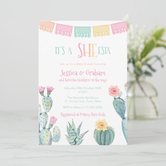 Ze-ESTA Señorita Mexican Fiesta Girl Baby shower Kaart (Staand voorkant)