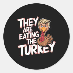 Ze eten Turkije Donald Trump Thanksgiving Ronde Sticker