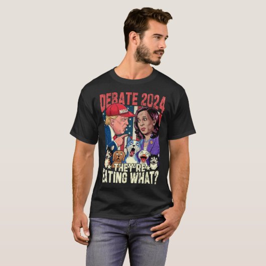 Ze eten wat grappig debat Verkiezing 2024 huisdier T-shirt (Voorkant volledig)