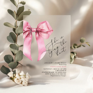 Ze gaat trouwen Pink Bow Bridal shower Acryl Uitnodigingen