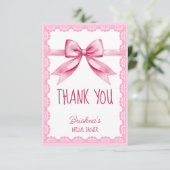 Ze gaat trouwen roze strik bruidsmeisjesfeest bedankkaart (Staand voorkant)