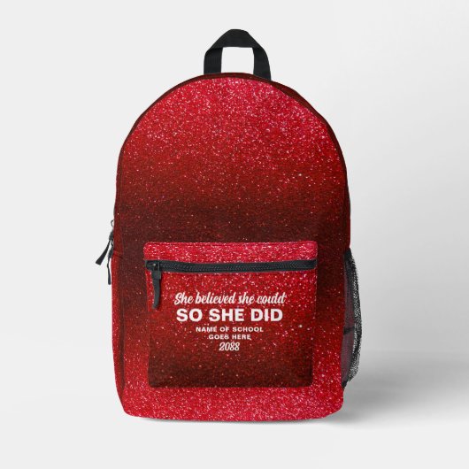 Ze geloofde dat ze Black Red Glitter Sparkles kon Bedrukte Rugzak (Voorkant)