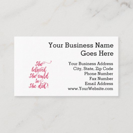 Ze geloofde dat ze dat kon, dus deed ze vrouwelijk visitekaartje (Voorkant)