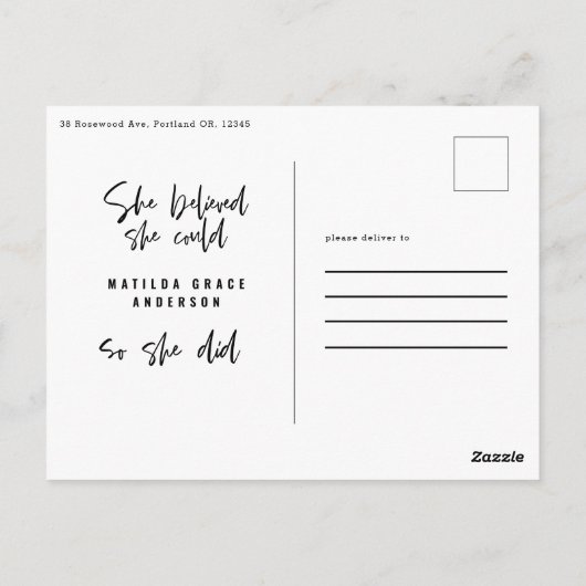 Ze geloofde dat ze dat kon, dus ze deed afstuderen briefkaart (Achterkant)