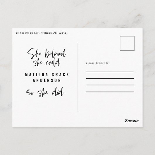 Ze geloofde dat ze dat kon zodat ze afstuderen pos briefkaart (Achterkant)