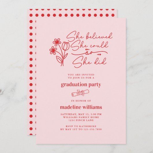 Ze geloofde dat ze de uitnodiging van de GraduPart (Voorkant / Achterkant)