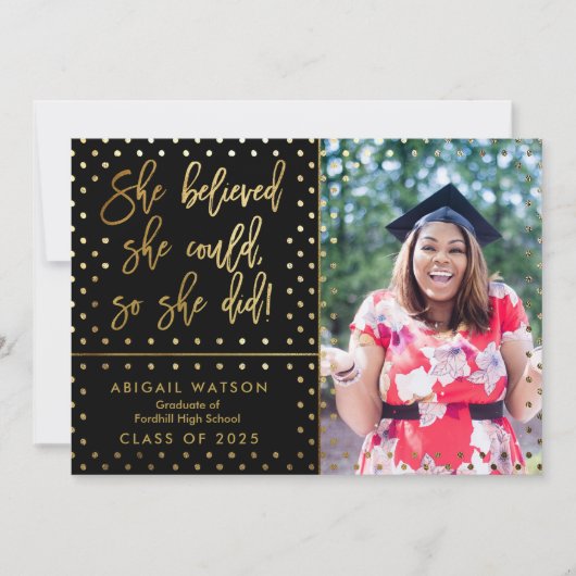 Ze geloofde dat ze Gold Photo Afstuderen Kaart kon (Voorkant)