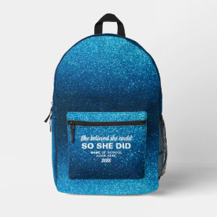 Ze Geloofde Dat Ze Het Kon Aqua Blauwe Glitter Von Bedrukte Rugzak
