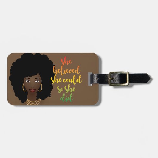 Ze geloofde dat ze het kon, dus ze, zwarte vrouw,  bagagelabel (Voorkant horizontaal)