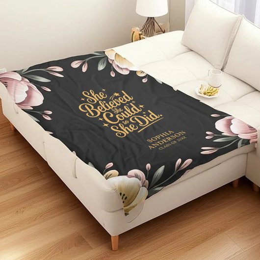 Ze geloofde dat ze het kon | Elegant Floral Afstud Fleece Deken