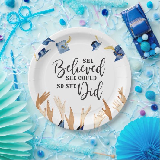 Ze geloofde dat ze kon afstuderen caps papieren bordje (Feest)