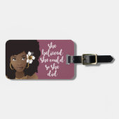 Ze geloofde dat ze kon, zwarte vrouw, bloeiend Paa Bagagelabel (Voorkant horizontaal)