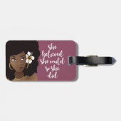 Ze geloofde dat ze kon, zwarte vrouw, bloeiend Paa Bagagelabel (Achterkant horizontaal)