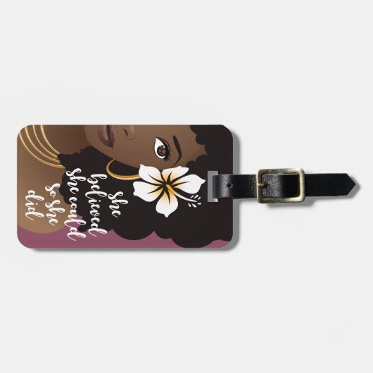 Ze geloofde dat ze kon, zwarte vrouw, bloeiend Paa Bagagelabel (Voorkant horizontaal)