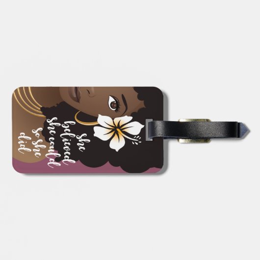 Ze geloofde dat ze kon, zwarte vrouw, bloeiend Paa Bagagelabel (Achterkant horizontaal)
