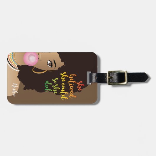 Ze geloofde dat ze kon, zwarte vrouw, tandvlees, b bagagelabel (Voorkant horizontaal)