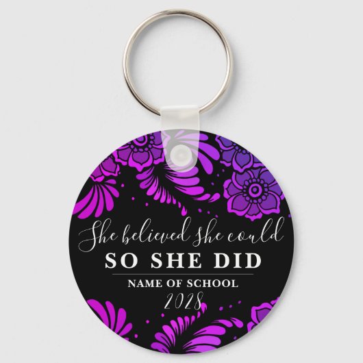 Ze geloofde dat ze Paarse bloemen kon zwart maken Sleutelhanger (Voorkant)