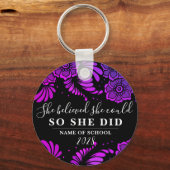 Ze geloofde dat ze Paarse bloemen kon zwart maken Sleutelhanger (Voorkant)