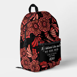 Ze geloofde dat ze rode zwarte bloemen bloemstuk k bedrukte rugzak
