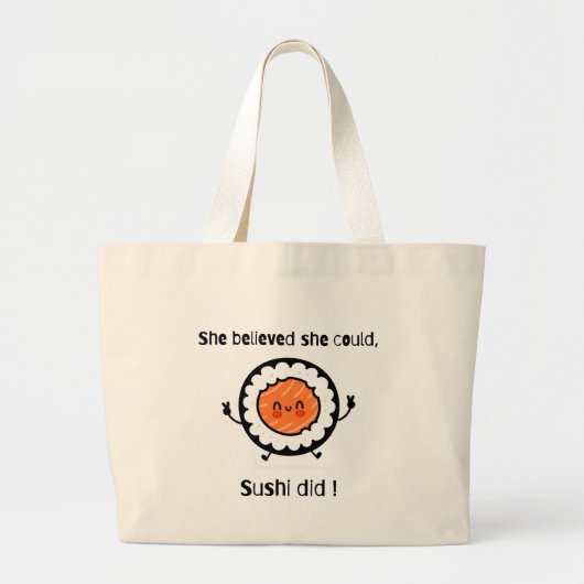 Ze geloofde dat ze sushi deed-grappige woordspelin grote tote bag (Voorkant)