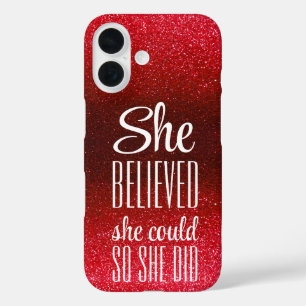 Ze geloofde dat ze zwarte rode glitter Sparkles ko iPhone 16 Hoesje