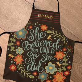 Ze geloofde Quote Fun Floral Inspirivity Schort