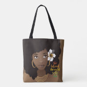 Ze geloofde van wel, zwarte vrouw, bloem, bruin tote bag (Achterkant)