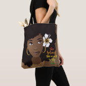 Ze geloofde van wel, zwarte vrouw, bloem, bruin tote bag (Dichtbij)