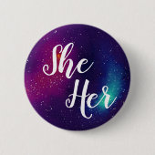 Ze/haar  Galaxy Pronoun Ronde Button 5,7 Cm (Voorkant)
