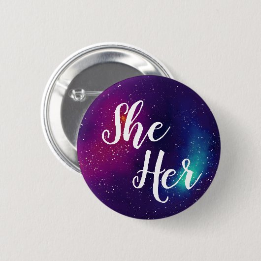 Ze/haar  Galaxy Pronoun Ronde Button 5,7 Cm (Voorkant /achterkant)