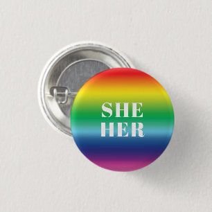 Ze, haar, Pronouns Lgbetq pride regenboog wit Ronde Button 3,2 Cm