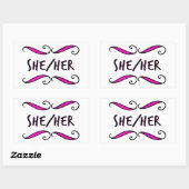 Ze Haar  Zwart en Roze Scroll Rechthoekige Sticker (Vel)