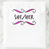 Ze Haar  Zwart en Roze Scroll Rechthoekige Sticker (Tas)