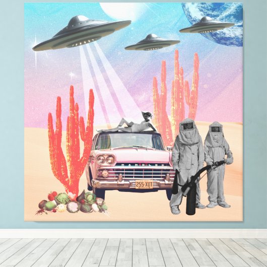 Ze hebben UFO woestijncactus Surreal Collage aange Canvas Afdruk (Insitu (Houten vloer))