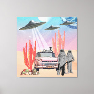 Ze hebben UFO woestijncactus Surreal Collage aange Canvas Afdruk