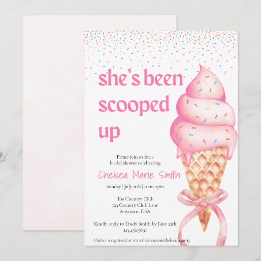 Ze heeft de uitnodiging voor de bruidsdouche opgeh (Voorkant / Achterkant)