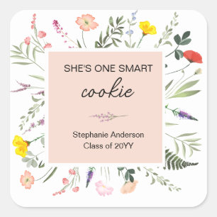 Ze heeft een Smart Cookie Wildflower Afstuderen St Vierkante Sticker