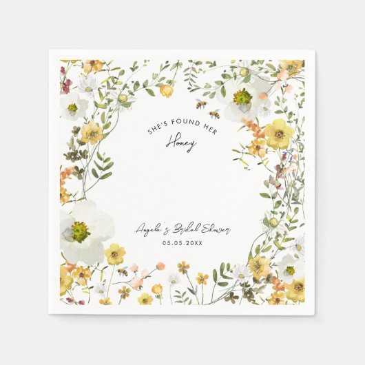 Ze Heeft Haar Honing Gele Bloemige Bruidsontbijt Servet (Voorkant)