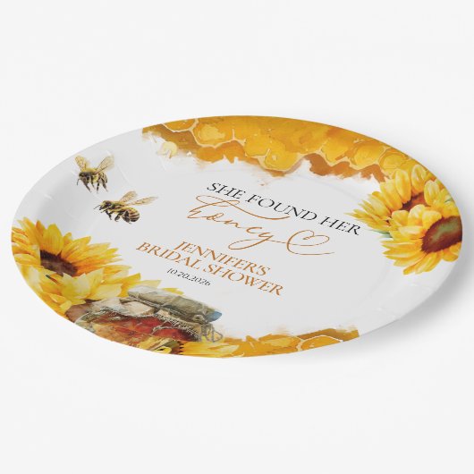 Ze heeft haar honing gevonden | Zonnebloem Vrijgez Papieren Bordje (Gekanteld)