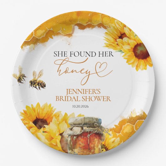 Ze heeft haar honing gevonden | Zonnebloem Vrijgez Papieren Bordje (Voorkant)